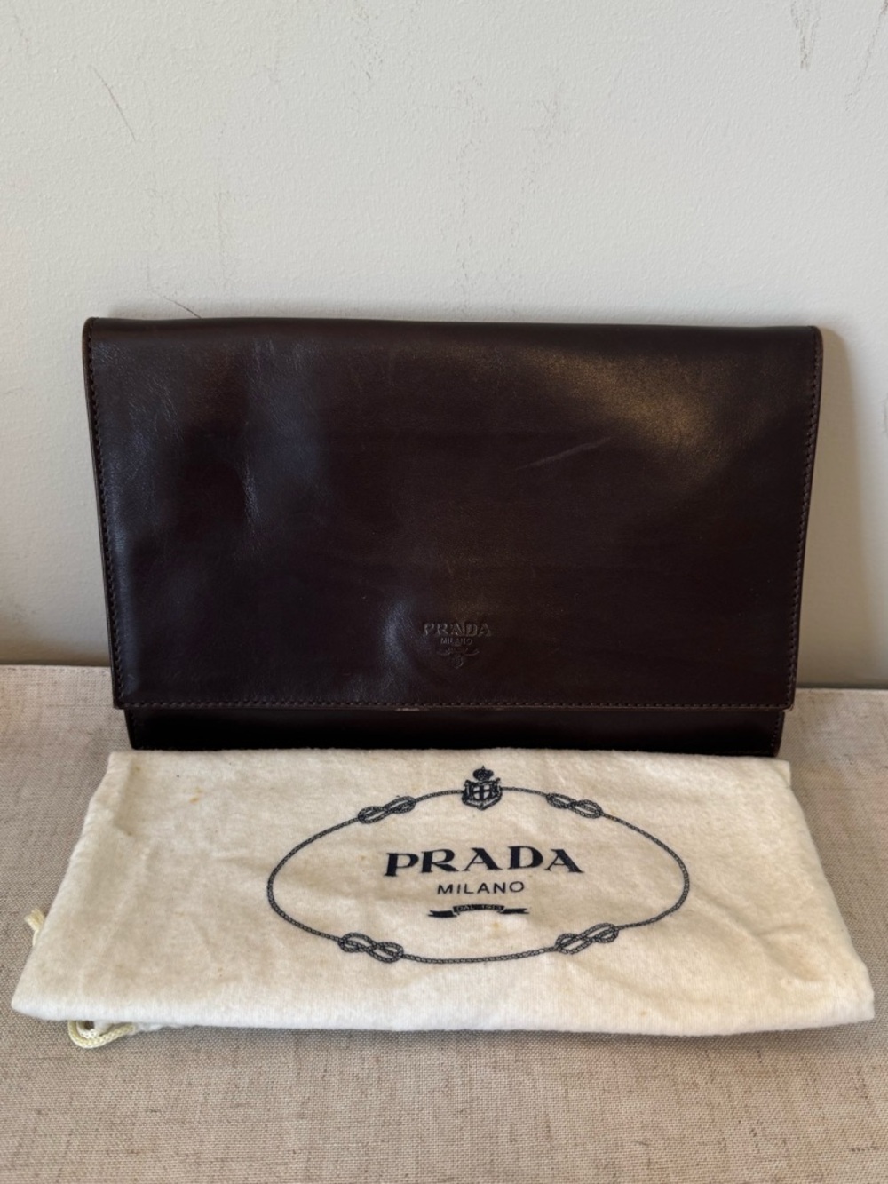 Prada Brown Leather Clutch Bag